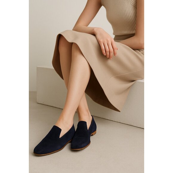 Cliff Dweller Suede Flats Navy Blue Minimalist Handmade Shoes Women’s Size 39 EU - Picture 1 of 12